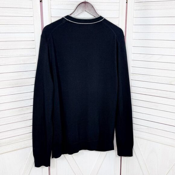 Express Men V Neck Button Up Cardigan Sweater Black Grey Large Preppy Grunge - Picture 8 of 12